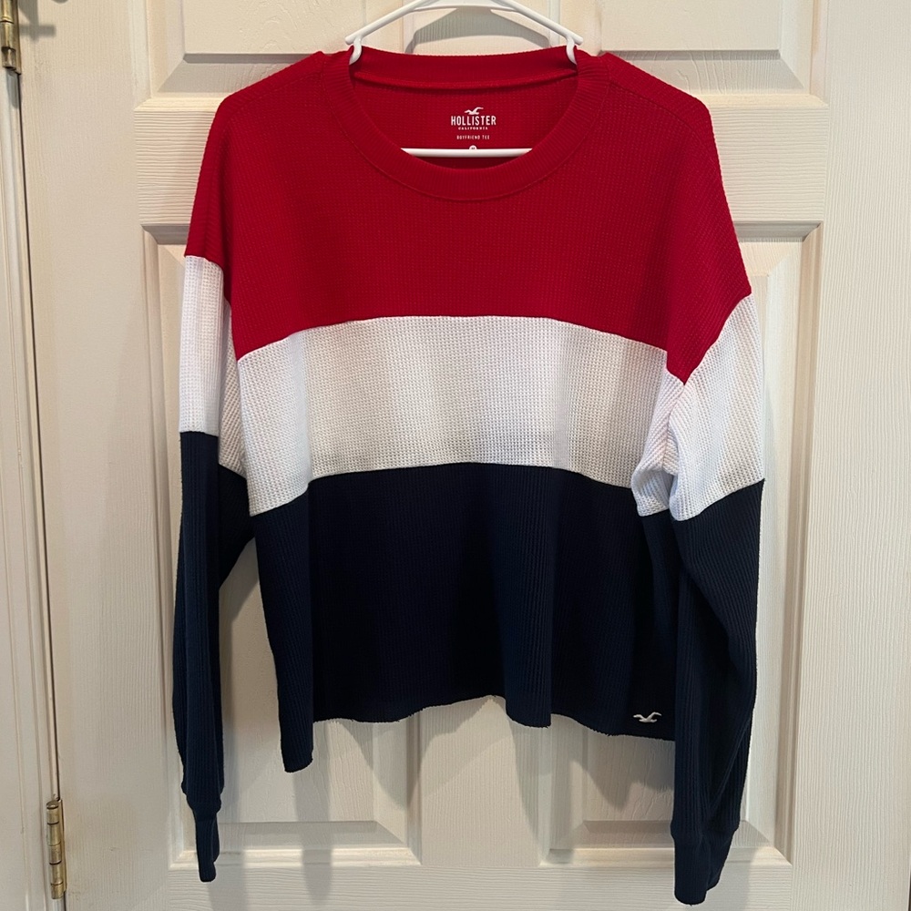 Hollister Red White and Blue Boyfriend Tee Long Sleeve Size M